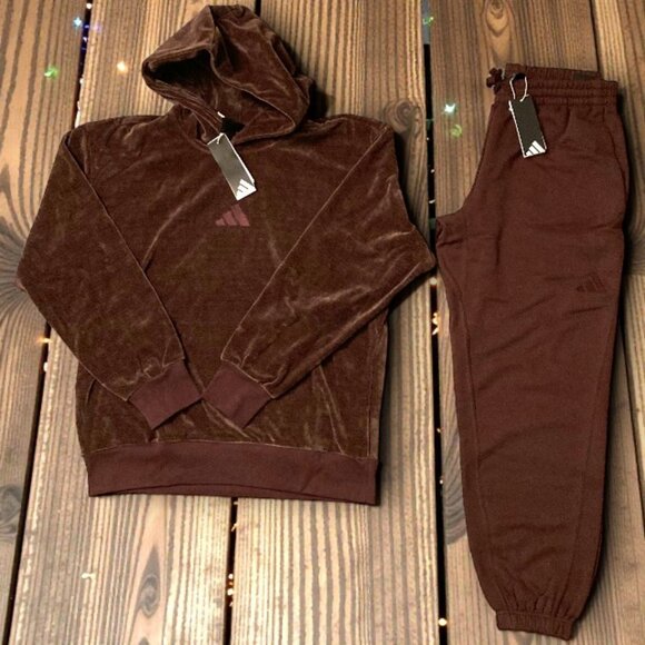 NWT 2 PIECE ADIDAS CHOCOLATE HOODIE AND JOGGERS MATCHING SET SIZE L - Picture 2 of 3